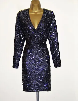 Oasis Beautiful Metallic Blue Sequin Sparkly Evening Party Dress Size 12 New • £34.99