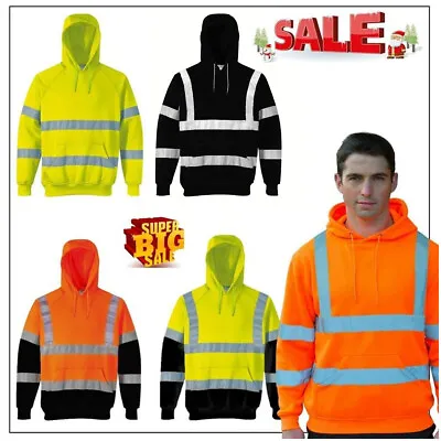 £17.99 • Buy Hi Viz Vis High Visibility Jumper Hoodie Work Hooded Hoody Yellow Orange 2 Tone