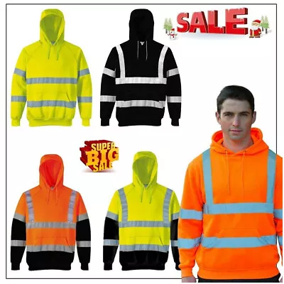 Hi Viz Vis High Visibility Jumper Hoodie Work Hooded Hoody Yellow Orange 2 Tone • £17.89