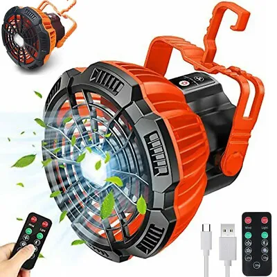 $46.81 • Buy Portable Camping Fan LED Light USB Rechargeable Tent Lantern W/ Hook Remote AU