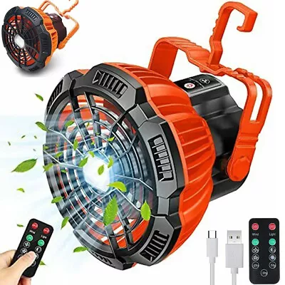 Portable Camping Fan LED Light USB Rechargeable Tent Lantern W/ Hook Remote AU • $19.84