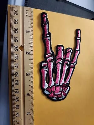 Rock On Skeleton Hand Embroidered Patch • $2.99