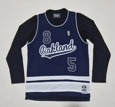 Beck & Hersey Shirt Adult L Blue Black White Basketball Varsity Oakland 85 Mens • £14