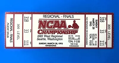 1993 NCAA Basketball West Regional FULL Ticket /FAB-5 Michigan Wolverines Temple • $24.95