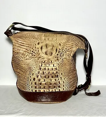 Marino Orlandi Leather Croc Embossed Dual Sling Tote Shoulder Bucket Bag • $145