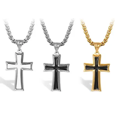 Men's Stainless Steel Cross Crucifix Prayer Pendant Necklace Religious Jewelry F • $18.99
