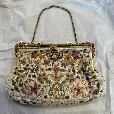 Josef Hand Beaded And Pastel Embroidered French Purse Bag Vintage 60s Gorgeous • $249.99