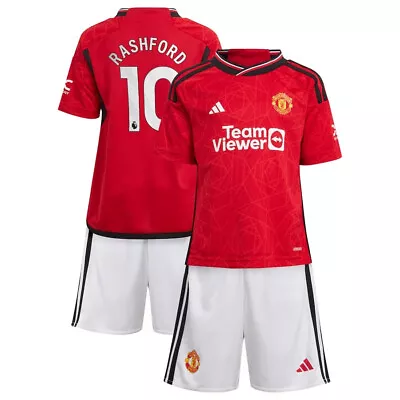 RASHFORD 10 Manchester United Man Utd Kids Home Shirt & Shorts Kit Ages 7-13 • £29.95