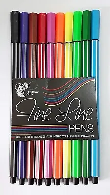 10 X Fineliner Pen Set Fine Line Liner Colouring Fineliners Assorted Colours  • £3.29