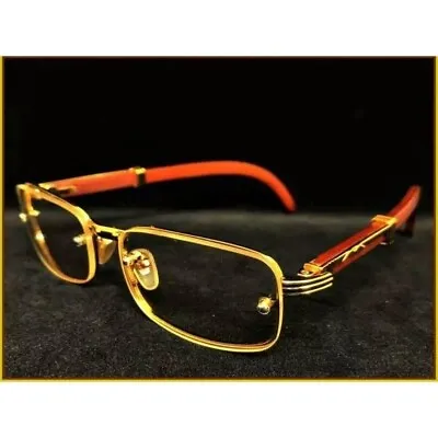 Men Sophisticated CLASSY ELEGANT Clear Lens EYE GLASSES Gold & Wood Wooden Frame • $25