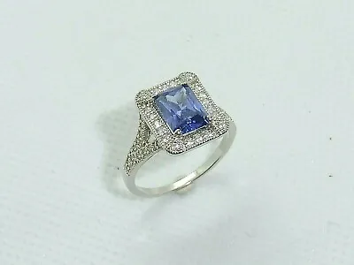 £34.50 • Buy Ladies Art Deco Design 925 Fine Silver White Sapphire & 1.5 Carat Tanzanite Ring