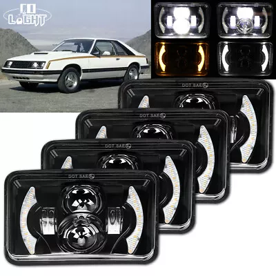 4PCS Black 4x6 Inch LED Headlights High Low Beam DRL For Ford Mustang 1979-1986 • $76.56