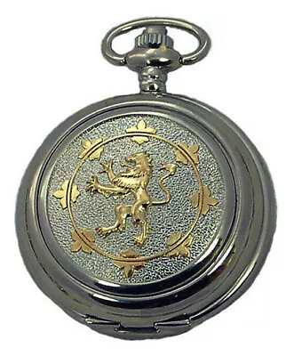 ENGLAND LION SILVER MECHANICAL POCKET WATCH 17J Hunter Chain Box ENGRAVED • £54.95