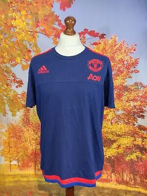 Manchester United Football Club Blue Adidas T-Shirt. UK Men's Size Large • £22