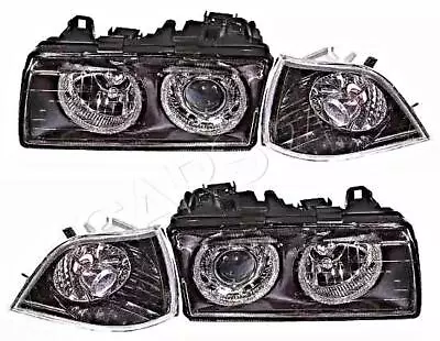 BMW  E36 90-00 2D Headlight Front Lamp+Corner Light Turn Signal SET Black • $278.98