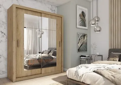 New Modern Bedroom Mirrored Sliding Door Wardrobe Idea 02 In Oak Shetland 180cm • £399