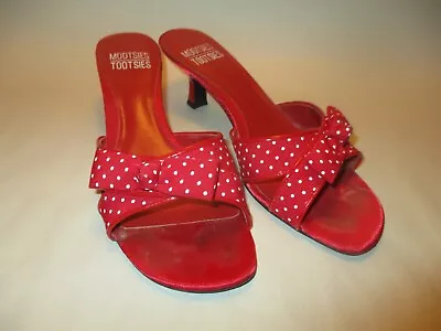 Mootsies Tootsies Womens 8M Red & White Polka Dot W Bow Slide Kitten Heel Pumps • $12.98