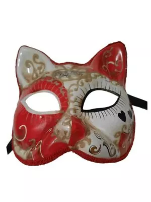 White Red With Hearts Cat Masquerade Mardi Gras Venetian Mask • $15.99