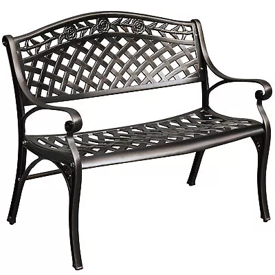 Garden Bench Metal Patio Bench Outdoor Porch Park Bench Cast Iron Sturdy Steel • $135.99