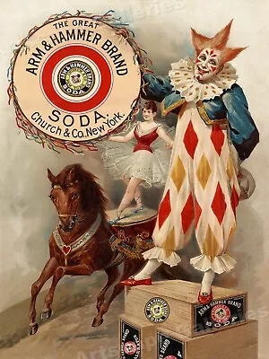 1900 Arm & Hammer Brand Circus Clown Baking Soda Poster - 20x28 • $17.95