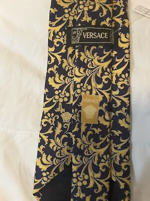 100% New VERSACE Silk Tie Black Gold Medusa Made In Italy • $65