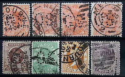 Victoria Australia Official OS Perfin Stamp Collection Lot Of 8 Used • $0.99