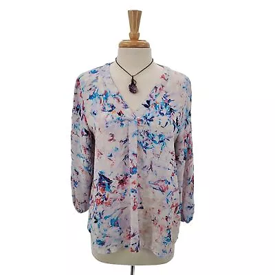 Violet + Claire Womens 3/4 Sleeve Sheer Blouse Top Size L V-Neck Casual Career • $14.23