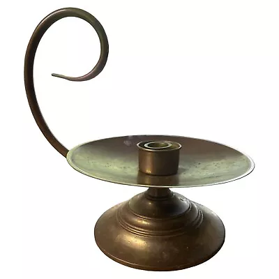 Vintage Brass Chamberstick Candle Holder Large Pigtail Handle • $25