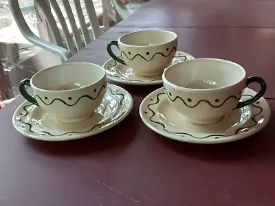 Vintage Set Of 3  Metlox Poppytrail Provincial Green Rooster Cups & Saucers • $24