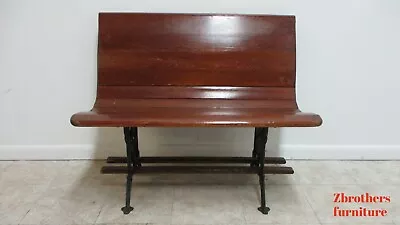 Antique Bench Settee Victorian Cast Iron Oak Church Pew Railroad Gothic  37  D • $719.10