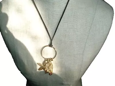Mans Sea Side Surfer Golden Fish Pendant Necklace • $22