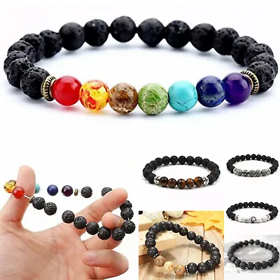 $5.75 • Buy Chakra Bracelet Healing Lava 7 Bead Stone Natural Oil Diffuser Aromatherapy 1pc