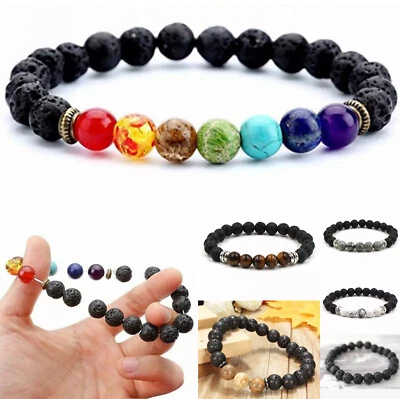 $4.95 • Buy Chakra Bracelet Healing Lava 7 Bead Stone Natural Oil Diffuser Aromatherapy 1pc