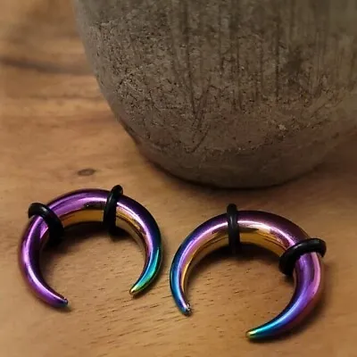 Pair Rainbow Steel Ear Plugs Buffalo Tapers Pinchers Horseshoes Gauges 00g - 14g • $13.49