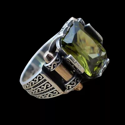 Men's Ring 925K Sterling Silver Turkish Jewelry Peridot Stone All Size • £52.12