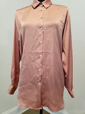 Zara Womens Satiny Blouse Button Up Shirt Size Medium Color Pink Casual Comfort  • $23