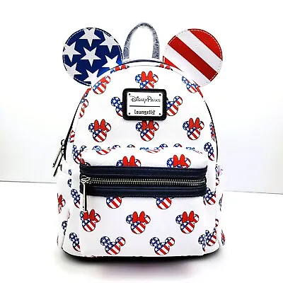 Loungefly Disney Mickey And Minnie Mouse Americana Mini Backpack Stars & Stripes • $124.95