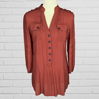 Matilda Jane You & Me Womens Top Blouse Medium Orange Brown Ruffled Popover M • $14.41