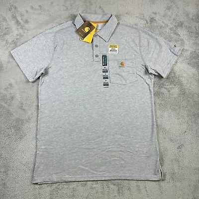 NEW Carhartt Force Relaxed Fast Dry Gray Stain Breaker Button Polo Men Size Med • $24.99