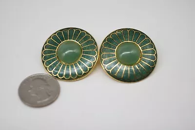 Vintage Mona So GREEN  Enamel  Pierced Earrings R12 • $14.99