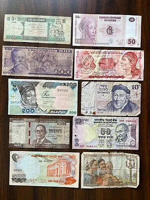 10 (TEN) Mixed Foreign Banknotes Cash Money World Paper Currency Collections • $10.95
