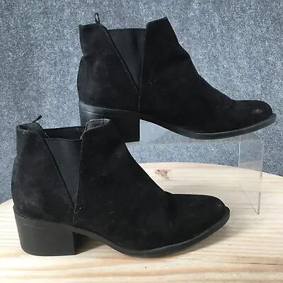 Divided H&M Boots Womens 7 Chelsea Booties Black Leather Pull On Block Heels • $22.94