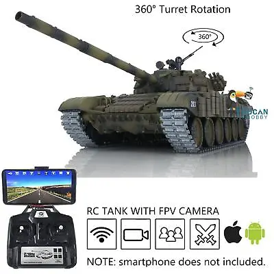 Heng Long 1:16 7.0 Metal RC Battle Tank FPV T72 3939 360° Turret Armor FPV • $667.13