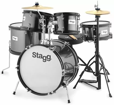 Stagg Complete 5-Piece Junior Drum Set With Hardware - Black - 8/10/10/12/16 • $289.99
