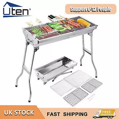 BBQ Grill Charcoal Barbecue Folding Stainless Steel Outdoor Patio Garden Picnic • £24.99