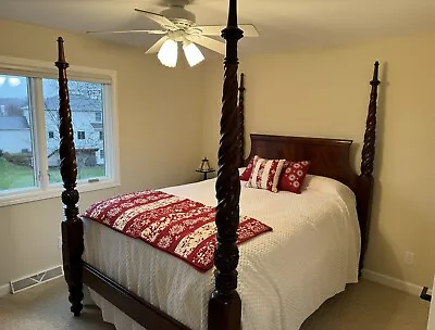 Solid Carved Mahogany Four Poster Queen Bed • $1450