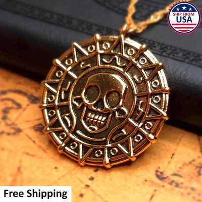 $5.99 • Buy Aztec Gold Plated Medallion Necklace Jack Sparrow Pirates Of The Caribbean USA