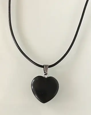 £3.99 • Buy Protection Anxiety Black Obsidian Heart Pendant Cord/Silver Chain Necklace   