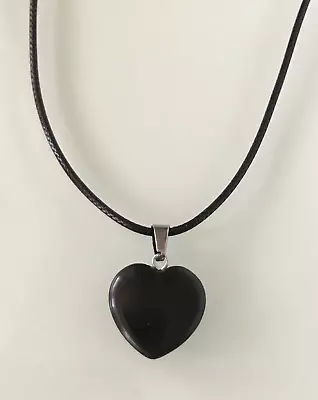£3.99 • Buy Protection Anxiety Black Obsidian Heart Pendant Cord/Silver Chain Necklace   