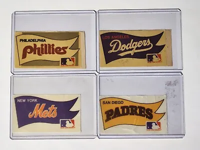 4 Vintage Baseball Cloth Stickers Phillies Padres Dodgers & Mets Pennants • $10